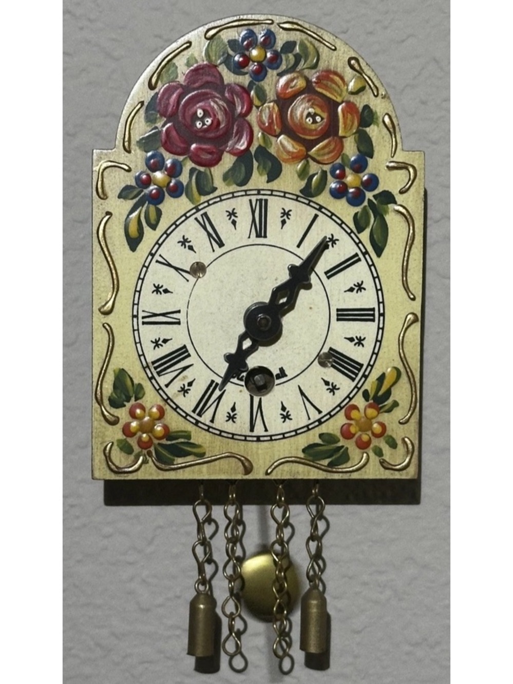 Miniature Floral Cuckoo Clock Germany With Key